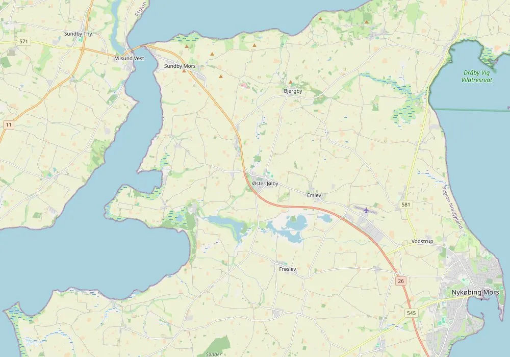 Kort over Erslev på Mors med kontorets placering